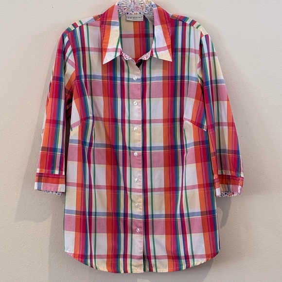 Kim Rogers Women's SZ 16W Plus 3/4 Sleeve Multicolor Plaid w/ Contrast Cuff EUC - Picture 1 of 14